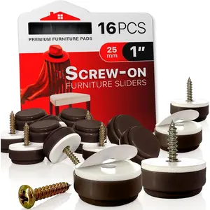 Chair Glides  - 16 count 1" Furniture Glides - Screw- Chair Sliders -  Chair  Floor Protectors - Slide Furniture Effortlessly   Floor Types with Small Furniture Sliders!