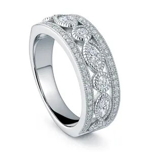 BERRICLE Sterling Silver Art Deco Rings Statement Half Eternity Band Ring for Women, Milgrain Bezel Set Cubic Zirconia CZ
