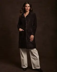 Women's Plush Herringbone Coatigan in Chocolate