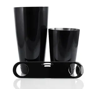 3-Piece Stainless Steel Bar Set, Including Cocktail Shaker, Bar Utensils, and StrainBlade® Bottle Opener