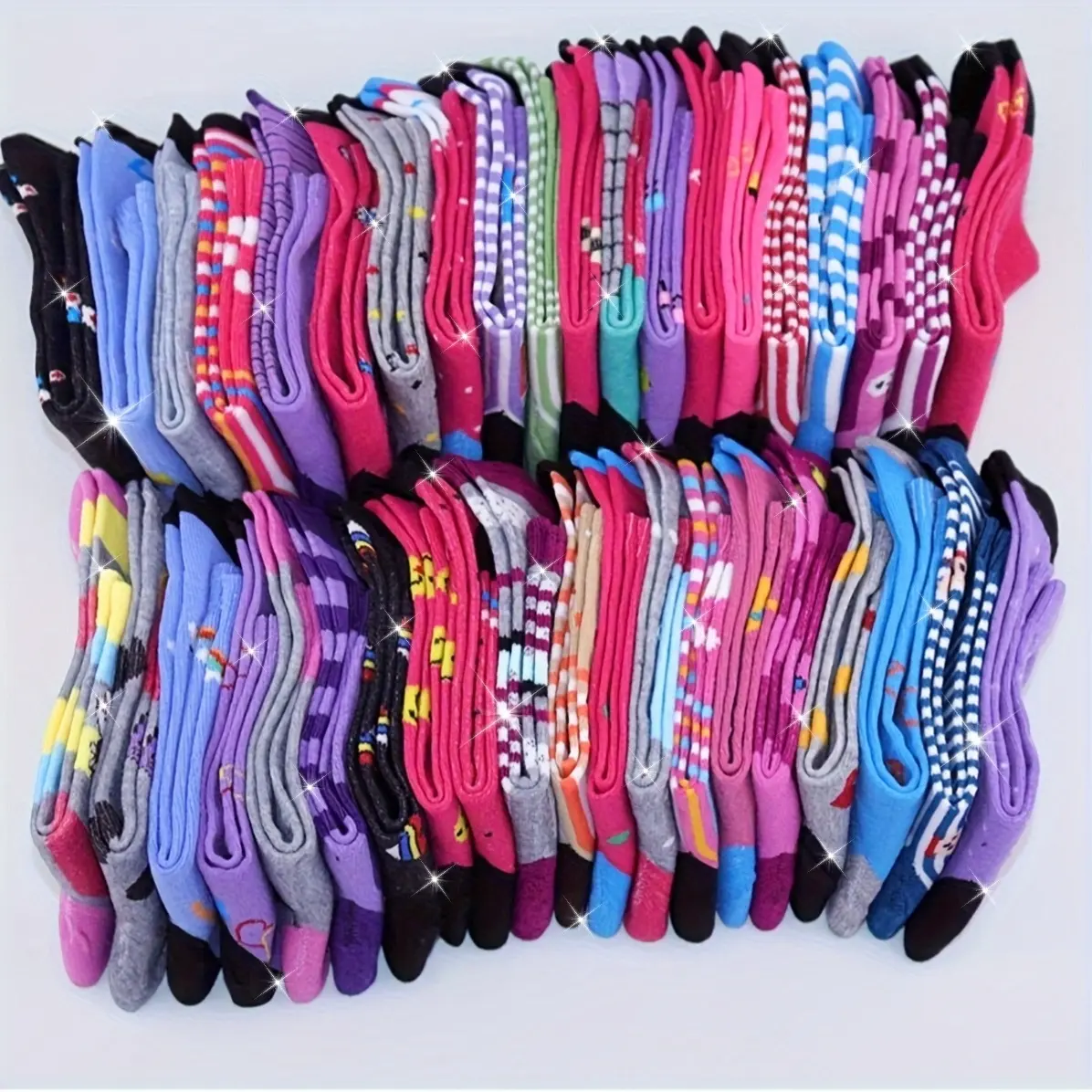 Women's 10/20 Pairs Breathable Soft Slouch Socks, Mid-Tube Cartoon Stripe Design, Polyester Blend for Casual Daily Wear, Breathable Soft Socks