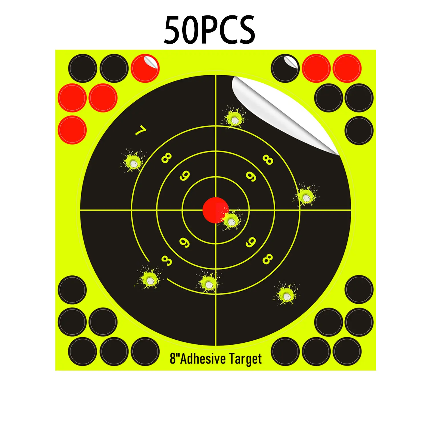 8 Inch Adhesive Splatter Target Stickers, 50 Pack Self-Adhesive Targets for Shooting, Bright Yellow Reactive Splatter Targets for BB Gun, Airsoft, Rifle, Pistol, Archery Practice, Instant Impact Indicator Targets