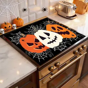 Soft Electric Stove Cover Cook Top Panel Protector Pad, Halloween Pumpkin Spider Design, Scratch Resistant, Easy Clean, Multi-Purpose Kitchen Mat.Halloween, Thanksgiving, Autumn Decorations