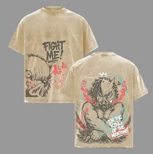 ''I'm the King of the Mountain'' Inosuke Hashibira T-Shirt Demon Slayer Anime Graphic Tee Acid Washed Cotton Shirt Manga Streetwear Soft Casual Menswear Gift for Demon Slayer Fans Infinity Castle Arc Merch