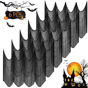 6 Pack Halloween Decorations Indoor Outdoor, Halloween Decor Creepy Cloth Spooky Scary Gauze for Halloween Party Supplies Home Tree Wall Doorway Yard Garden Skeleton Decor (6pcs Black, 30"x 72")