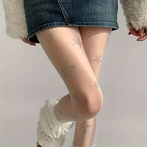 Star tulle bodysuit, cute and kawaii lace stockings, Japanese Lolita JK style transparent pantyhose, girls' spring and summer models