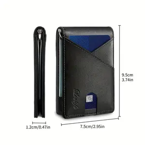 Men's Premium Top Layer Cowhide Card Case Wallet with Money Clip, Simple Style, Anti-Theft RFID Blocking, Multi-Card Slot, Practical Exterior Pocket, Integrated 9 Card Pockets - Ideal Gift for Father
