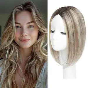 Hair Toppers for Women Real Human Hair Toppers for Women with Thinning Hair 4x4.5 inch Larger Mono Base 150% Density HairPieces Add Volume 12Inch