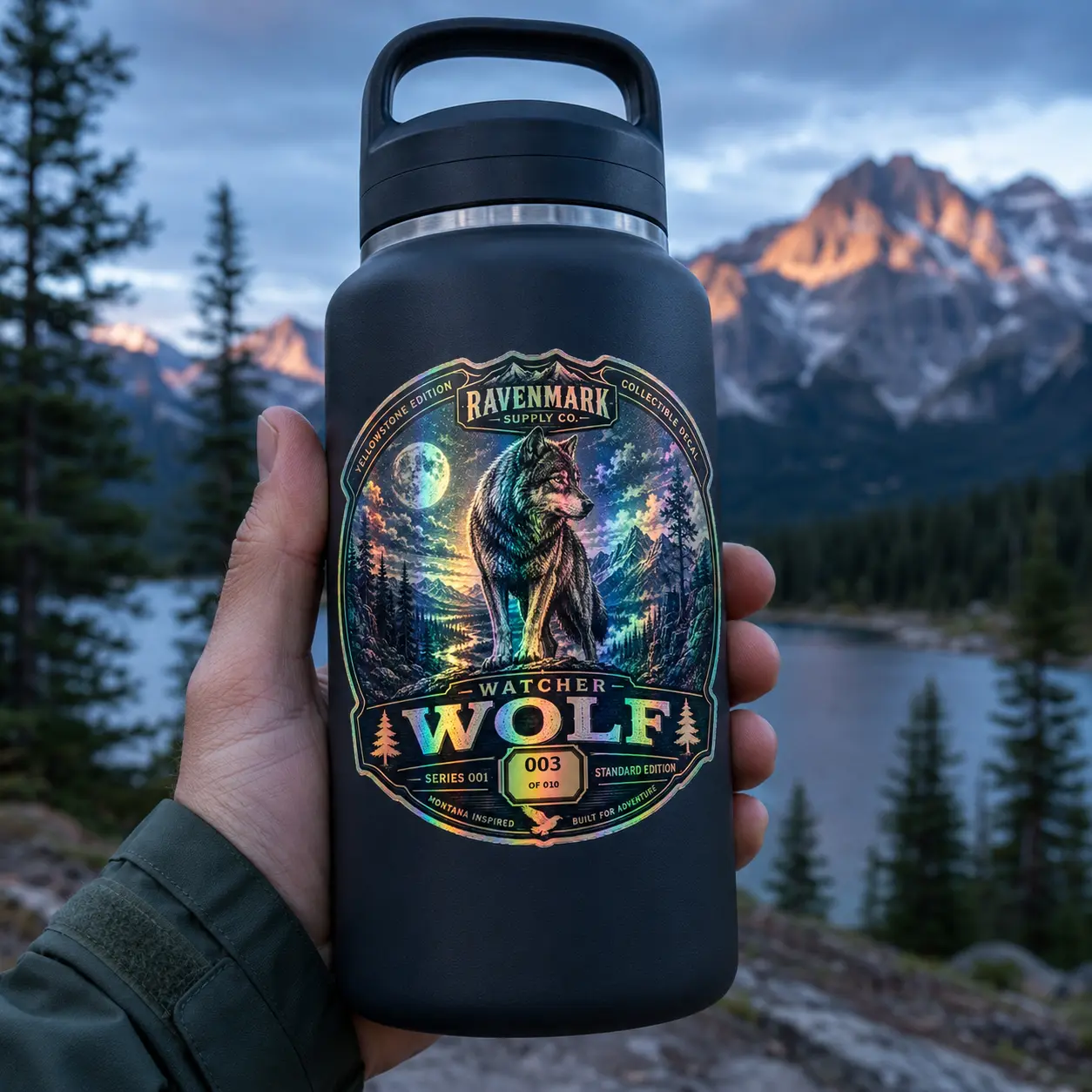 Ravenmark Watcher Wolf Holographic Sticker Decal 003 of 010 Collector Series | Yellowstone Edition | Premium Die-Cut Vinyl Sticker | Montana Inspired Outdoor Adventure Collectible | Ravenmark Supply...