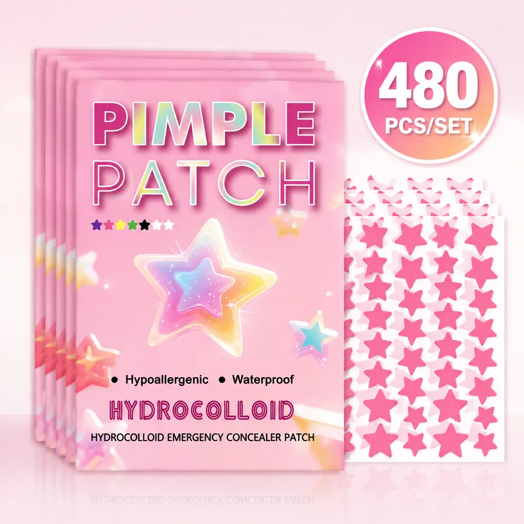 480pcs/Set Star-Shaped Facial Hydrocolloid Acne Patches - Alcohol-Free, Odorless, Gentle, Non-Irritating Blemish Spot Stickers for All Skin Types