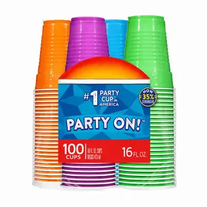 100 Count Party On Plastic Cups Holiday Assorted Colors