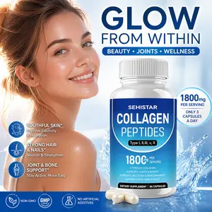 SEHISTAR Hydrolyzed Collagen Peptides Capsules for Women & Men | Skin Hair Nails Joint Support | 1800mg Multi Collagen Supplement Biotin tiktokshopspringglowup