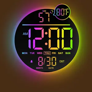 10" Large Digital Wall Clock with Seconds,  Countdown Timer, Big LED Display, RGB Color, DST, Temperature, Mounted for Bedroom Living Room Office Classroom Gym, Xmas Birthday , RGB