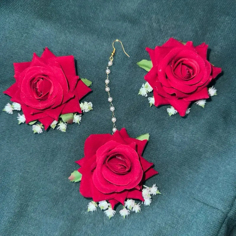 Handmade Floral Tikka and Earring Set - Traditional Ethnic Jewelry for Women (Wedding, Festive Occasions)