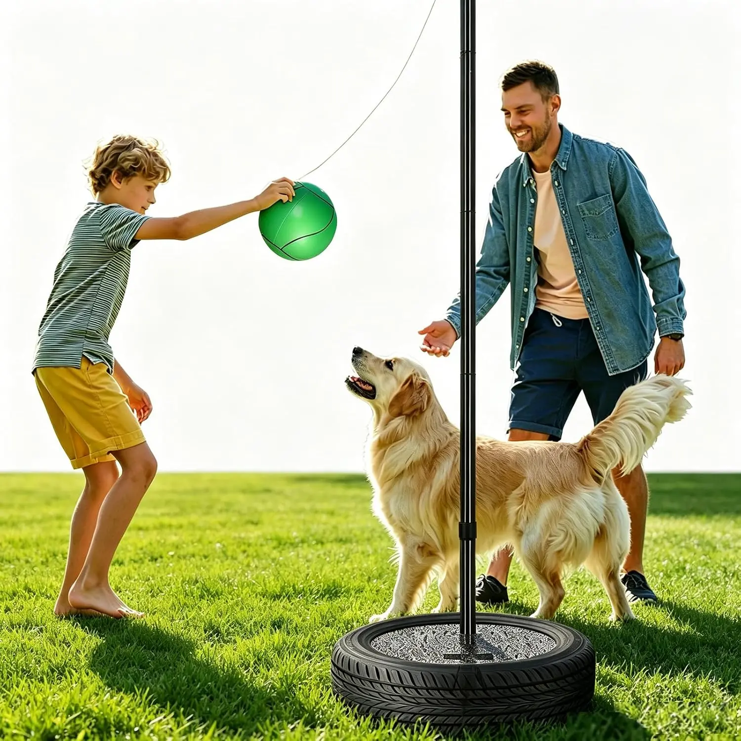 Tetherball Set, Tether Balls and Rope Equipment Kit Heavy Duty 9FT Tetherball Pole for Backyard Outdoor, Kids Teens Adult and Dogs(No Base Included)