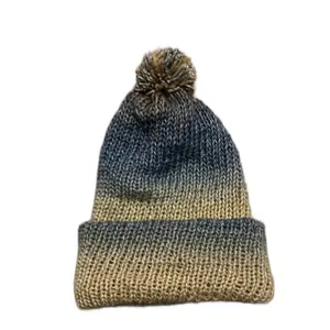 Super Soft Beanie in Hues of Blue Handmade in the High Sierras with Gradient Color Scheme and Pom Pom Detailing