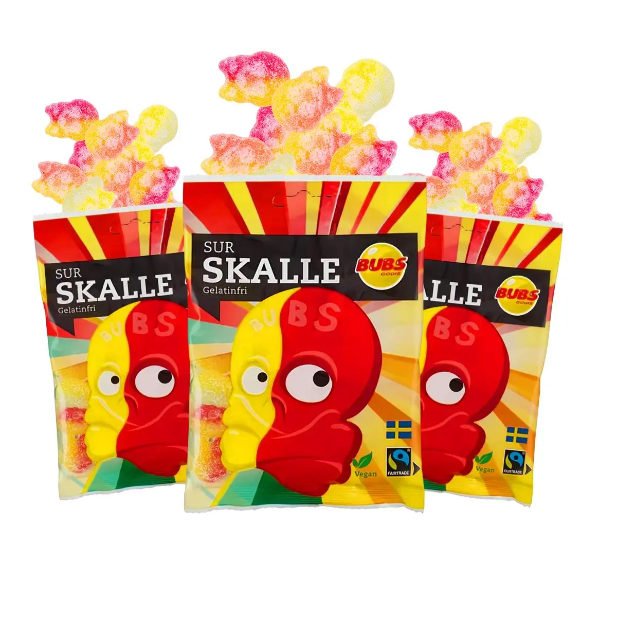 Bubs Swedish Candy - Sour Skulls, Pack of 3 x 90g Bags, Sour Flavor, Foam Texture, Made in Sweden, Sweet & Tangy Treats