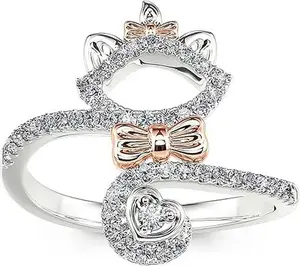 Jeulia Pear Cut Cute Cat Wrap Ring: Sterling Silver Rhinestones Animal Ring Band for Women Lovely Cat Tail Wedding Anniversary Christmas Birthday Jewelry with Gift Box