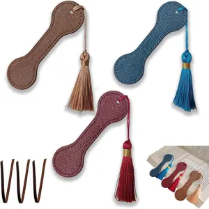 3 count Leather Bookmarks  with Tassel & Bonus Leather Rope,  Book Marks with Edge Painted & Stitched, Sturdy Book Markers Reading Gifts for Women Men Book Lovers Readers