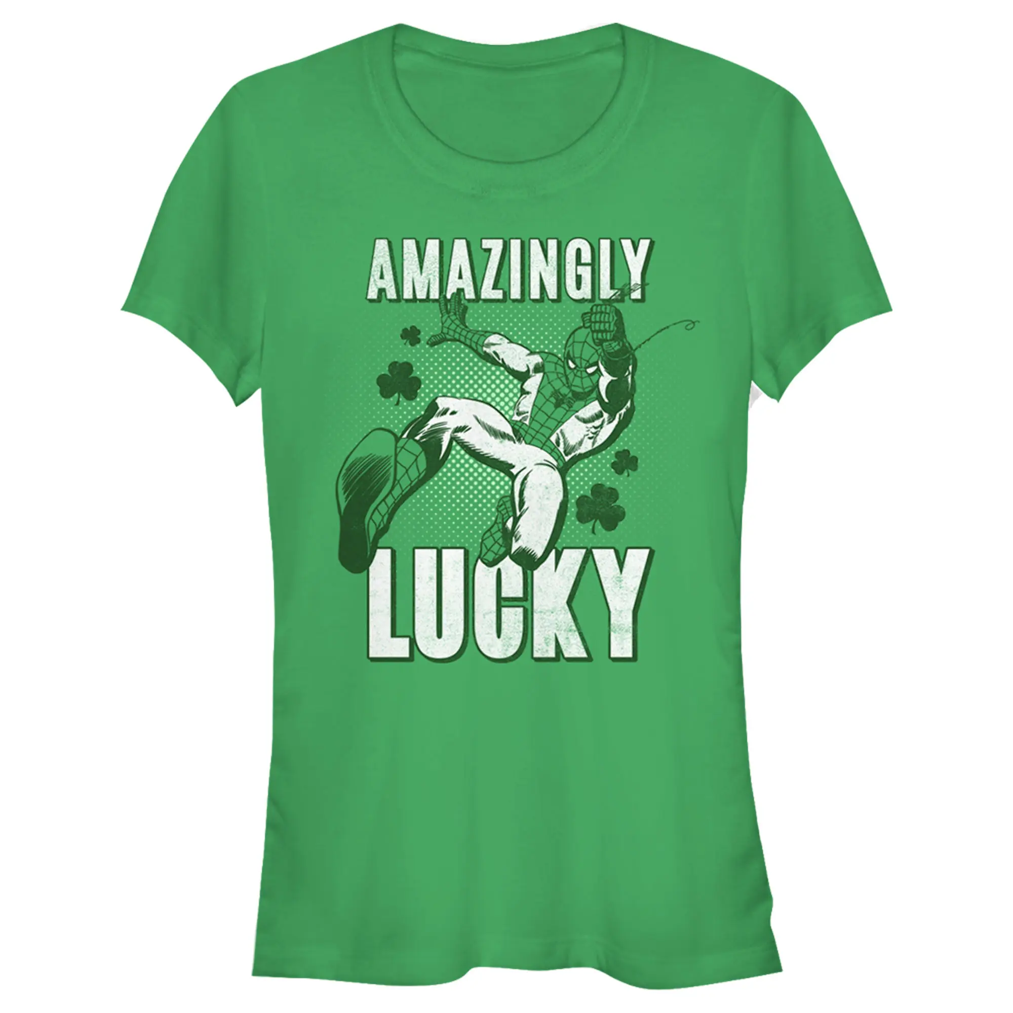Juniors Womens Marvel St. Patrick's Day Spider-Man Amazingly Lucky T-Shirt