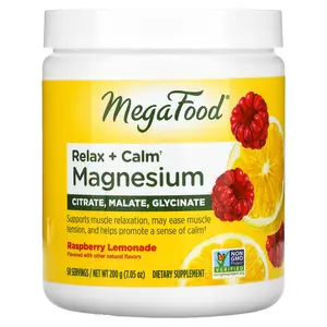 MegaFood Relax & Calm Magnesium, Drink Mix, Raspberry Lemonade, 7.05 oz (200 g)