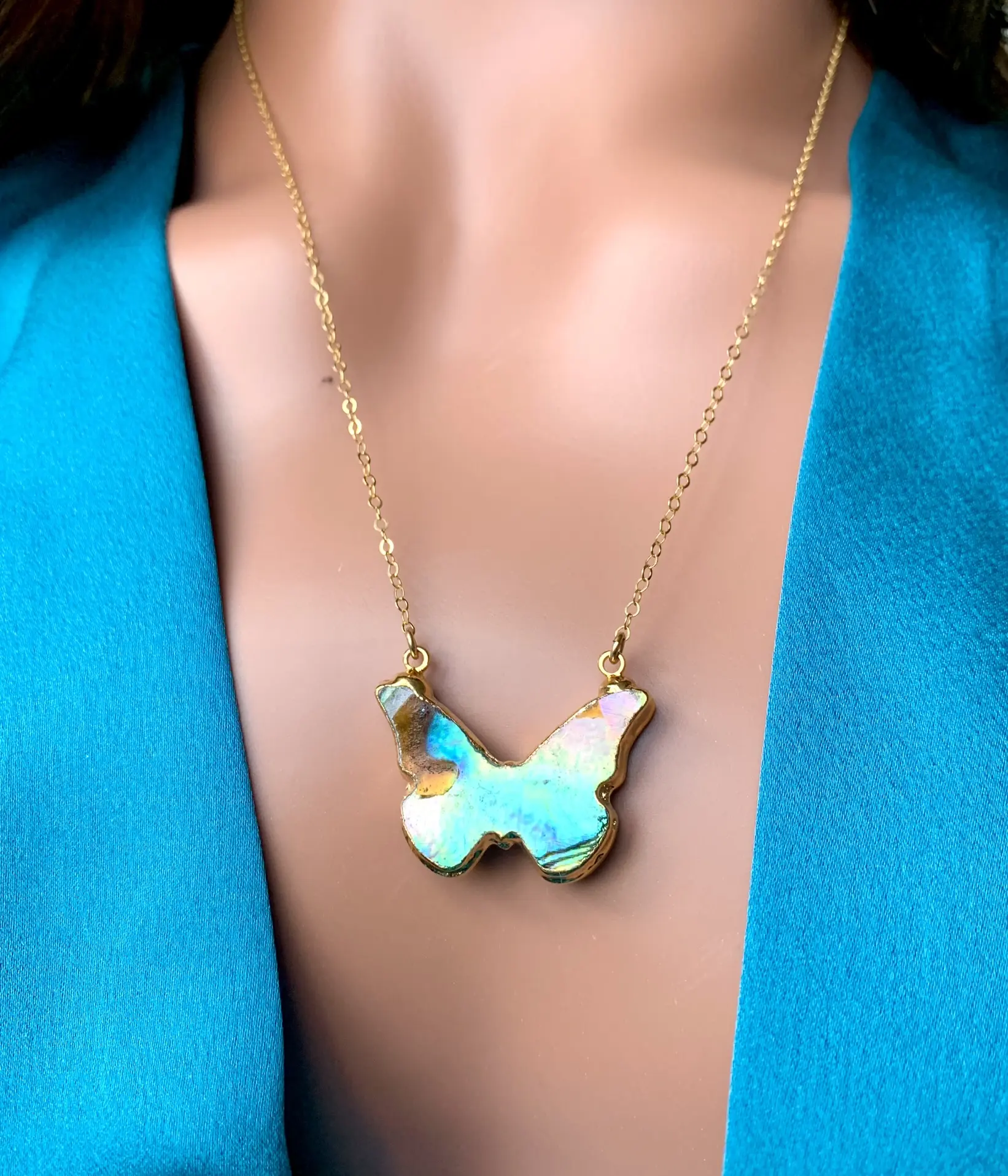 Mari-Blue Abalone Shell Butterfly Necklace