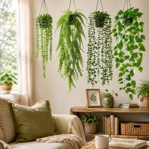 4 Pack Artificial Hanging Plants Fake Potted Greenery with String of Pearls Fern Ivy Vine and Pothos for Shelf Wall Bedroom Bathroom Kitchen Porch Patio Wedding and Home Decor
