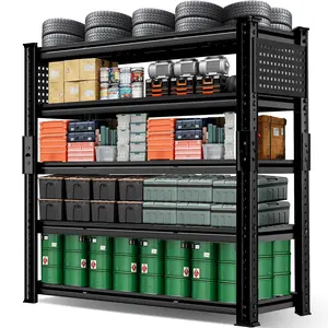 5-Tier Heavy Duty Storage Shelving Unit, Adjustable Metal Organizer Rack, Solid Steel Plate & Wire Mesh Dual Style Floor Standing Shelf for Home Garage Warehouse