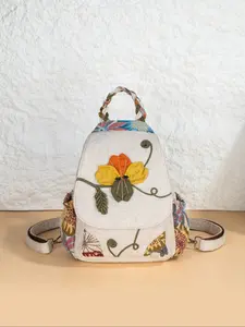 Boho Style Handmade Leaf Beaded Flower Backpack, Multi-Layer Flip Cover Chest Bag, Original Design Two-In-One Shoulder Bag, Stylish Casual Daypack