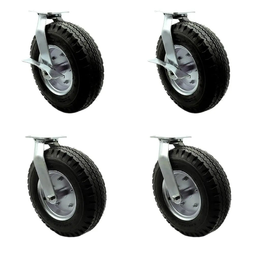 212 MAIN SCC-100S3506-PNB-SLB-BSL-2-BSL-2 12 in. Swivel Pneumatic Rubber Wheel Casters, Black, Rubber Tires, Set of 4