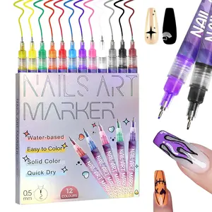 Nails Art Marker 12 Color Nail Polish Pen Drawing Dotted Line Acrylic Paint Set Waterproof Quick Drying Nail Enhancement Tool for DIY Design
