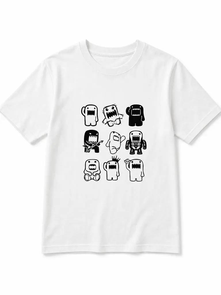 Cute little monster print DomoKun pure cotton T-shirt for both men and women funny Halloween top