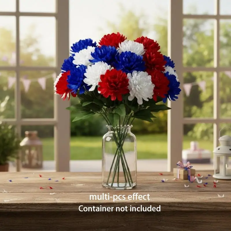 Thanksgiving, Christmas, Halloween, Easter, Mother's Day, July 4th patriotic artificial flower bouquets, Veterans and Memorial Day plastic seven-head simulated lilac flowers, red, blue, white, no container