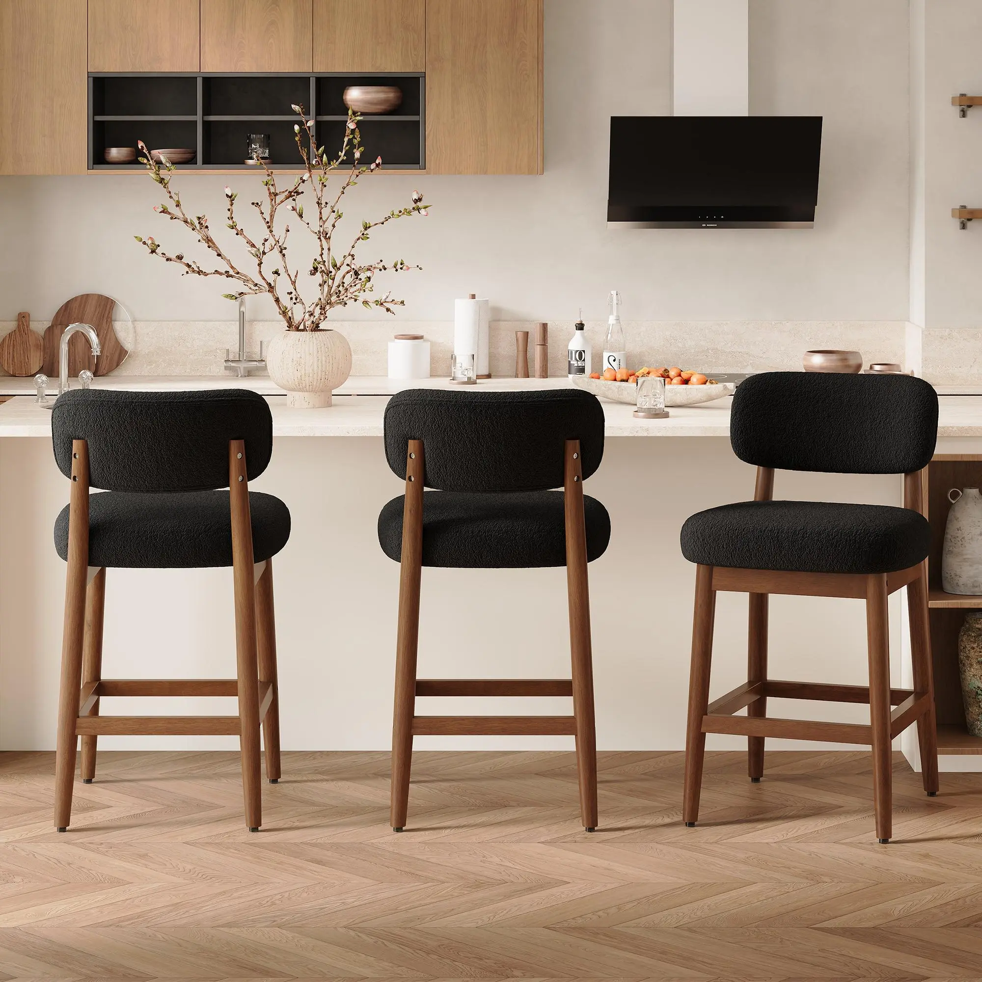 Mid‑Century Modern Dining Chairs Set of 2/4 – Boucle Upholstered Kitchen Chairs with Solid Wood Frame, Curved Backrest & Footrest, 300 LBS Capacity, Ideal for Breakfast Nook & Dining Area #DiningChairs #BoucleChairs