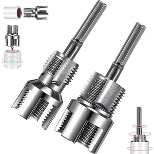 2 Pcs Pipe Thread Cutting Tool, Integrated Internal & External Pipe Threading Tool, Electric Drill Compatible PVC Tube Threader Kit, 1/2" (dn15) 3/4" (dn20) Tube Sizes Rethreading kit