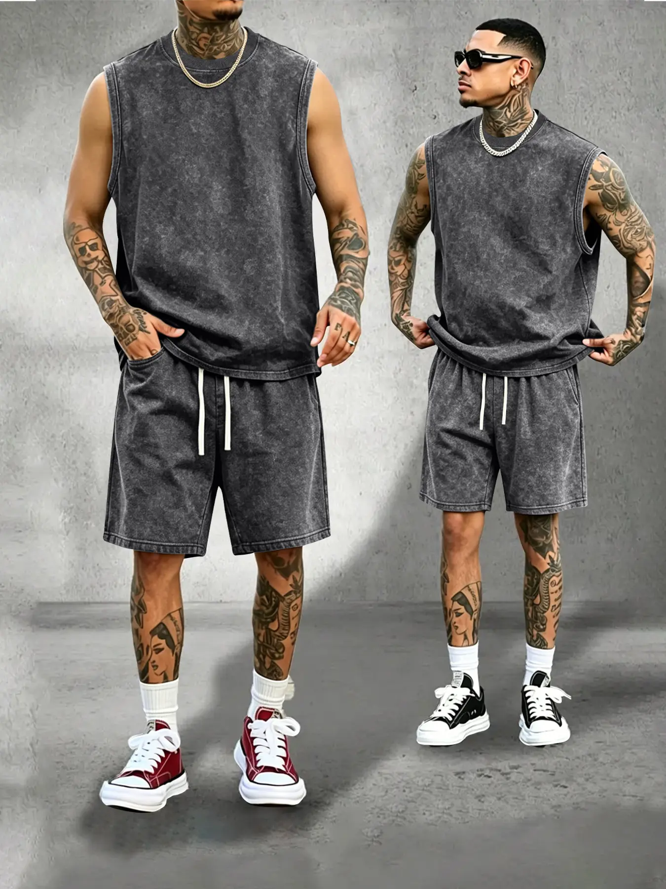 Men’s Vintage Washed Cotton Tank Top & Shorts Matching Set, American Y2K Streetwear, Comfortable & Breathable Fabric, Ideal for Surfing, Basketball, Dates, Running, Gym Training, Premium Gift Choice
