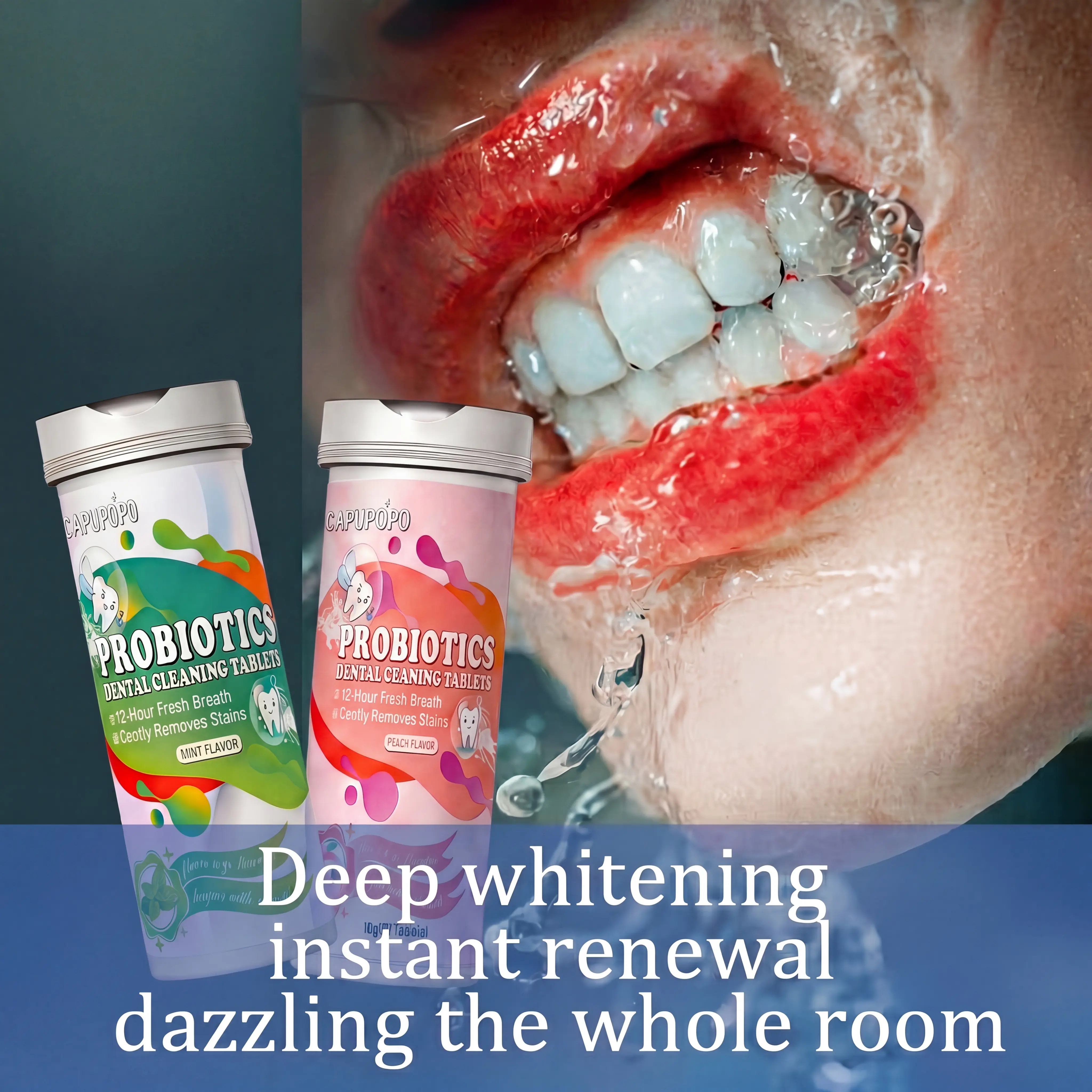 CAPUPOPO Probiotic Travel Size Mouthwash Tablets,Nano Hydroxyapatite,Mouthwash,Enjoy Your Clean ,with Pearl Powder for Brightening Teeth, Gentle Stain Removal, Long-Lasting Fresh Breath, Fluoride-Free Daily Oral Whitening for Adults, Eco-Friendly solid