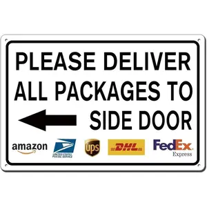 Please Deliver All Packages to Side Door Left Arrow Delivery Sign for Outdoor Use 8x12 Inch, Delivery Instructions Metal Signs Indoor/Outdoor Use, Outdoor Porch Signs