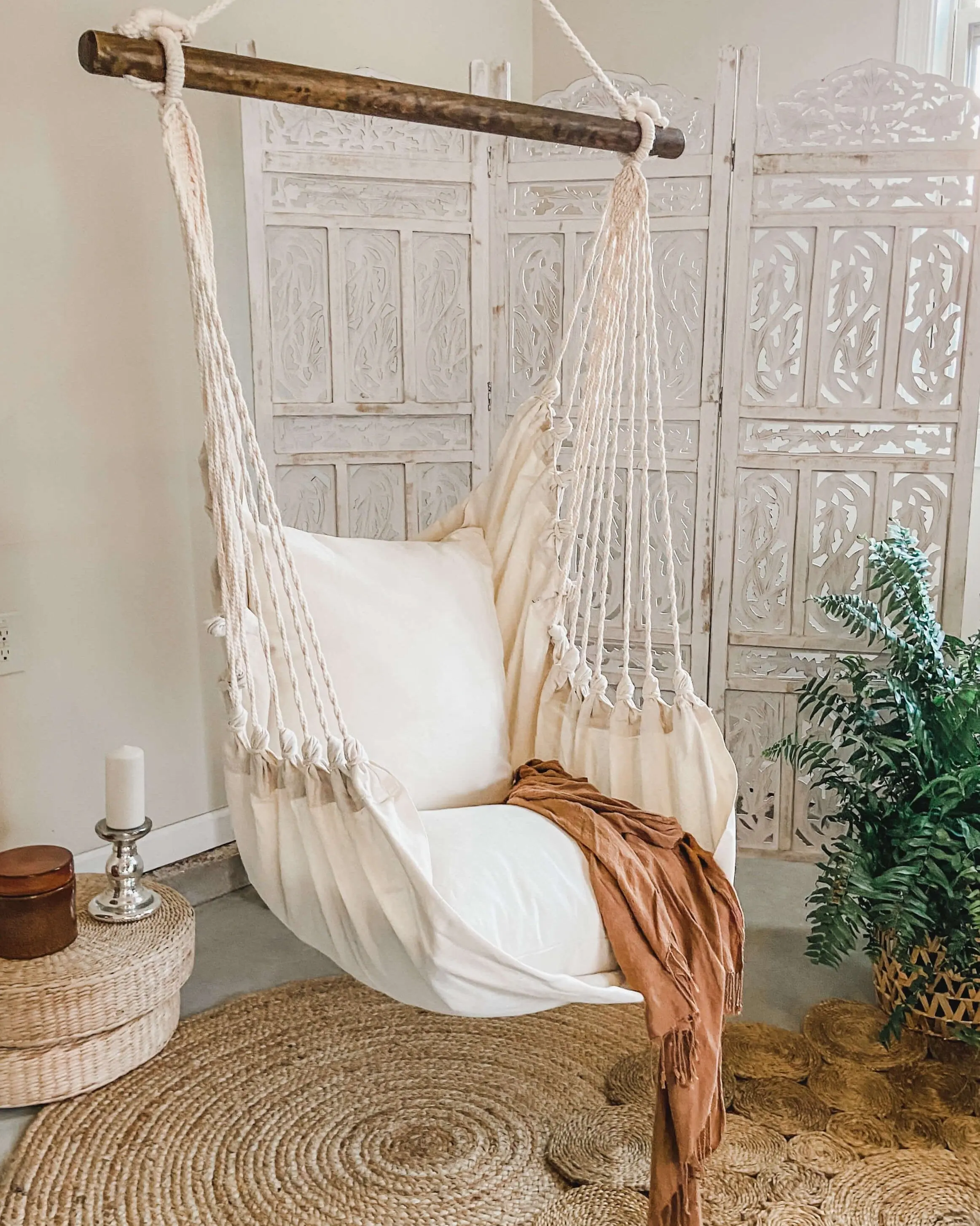 Classic White Hammock Chair Swing - 100% Cotton Canvas Hammock Swing Chair- White Hanging Chair With Cushions - Indoor Hammock Chair