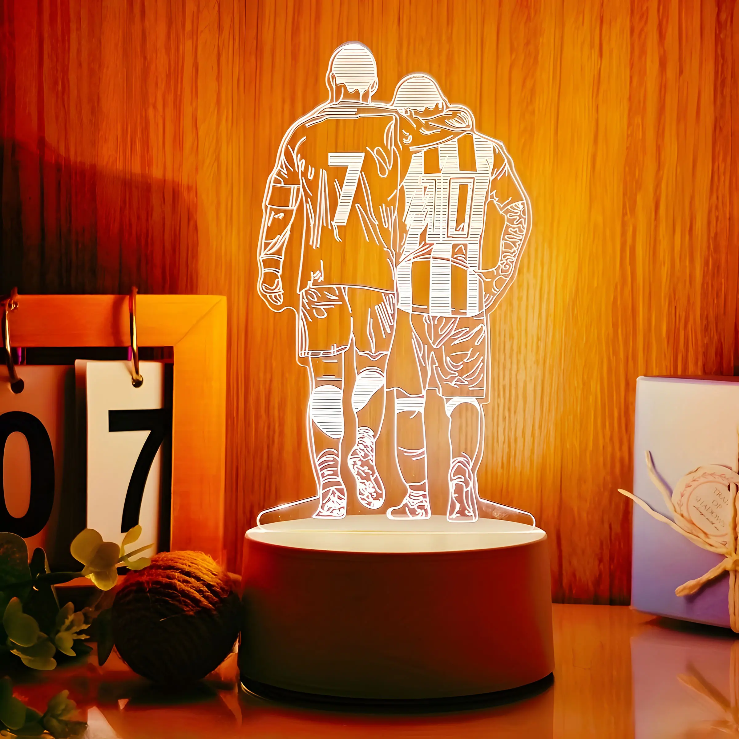 Football Player Silhouette Night Light, Nightlight For Bedroom, USB Powered, Eye-Care Warm Light, Button Switch, Perfect for Bedroom Decor and Sports Fan Gift