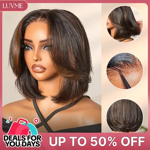 LUVME Blonde Highlight/Brown Highlight Layered Bob Wig Glueless 5x5 Closure Pre-Cut Lace 180% Density 100% Human Hair #DealsForYouDays