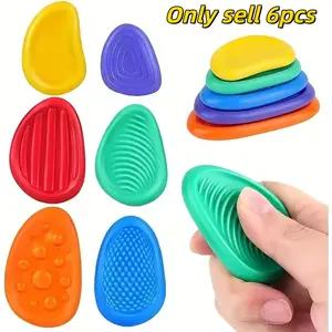 6 Piece Colorful Sensory Stones, Soft Elastic Texture Stress Relief, Office Relaxation, Learning, Gift, Durable & Washable, Handheld Fitness Ball, Squishy Sensory Fidgets