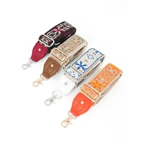 5CM Width Adjustable Wide Shoulder Strap DIY Single Shoulder No Drill Embroidered Old Flower Wide Sling Canvas Bag Strap