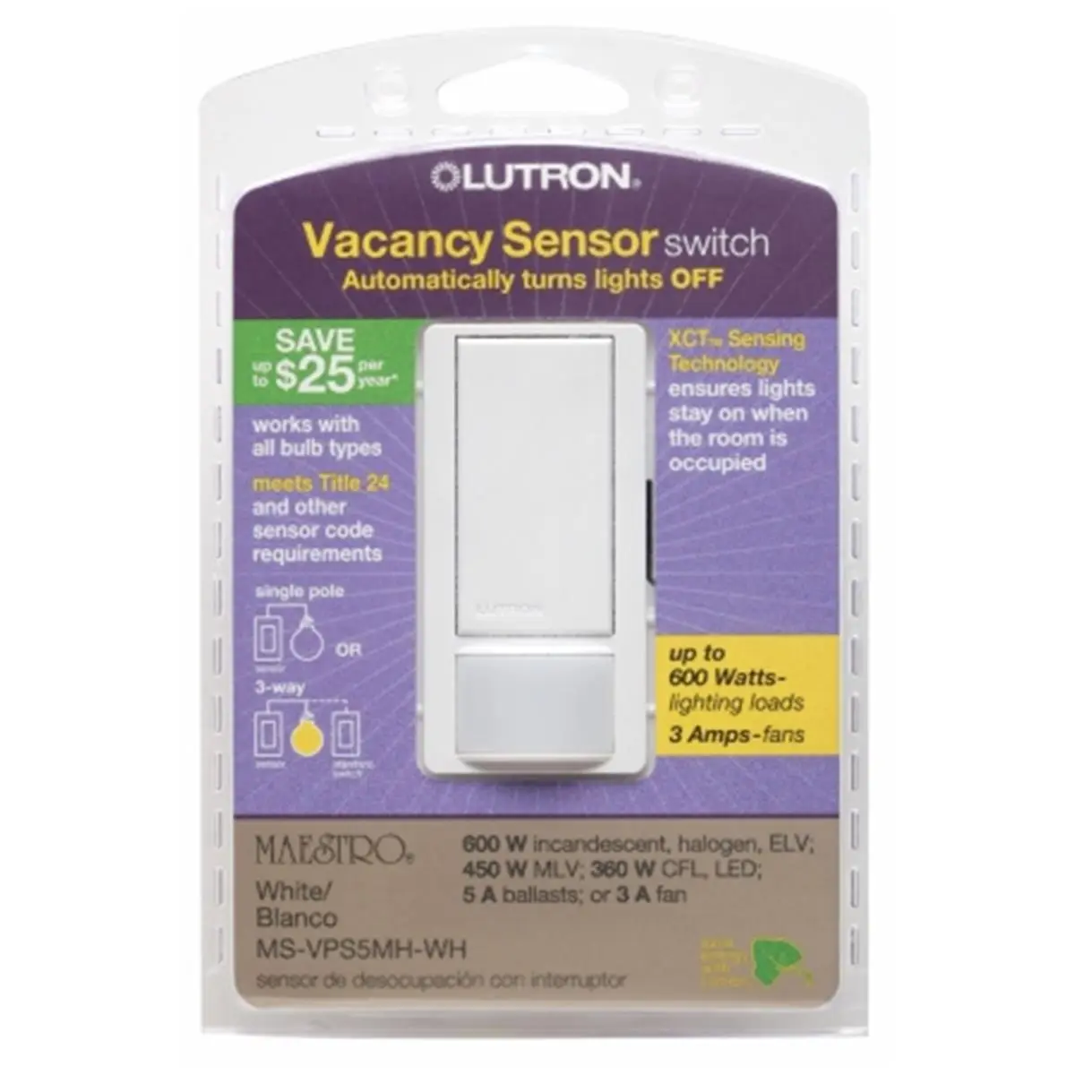 Lutron Electronics  White Vacancy Sensor Switch