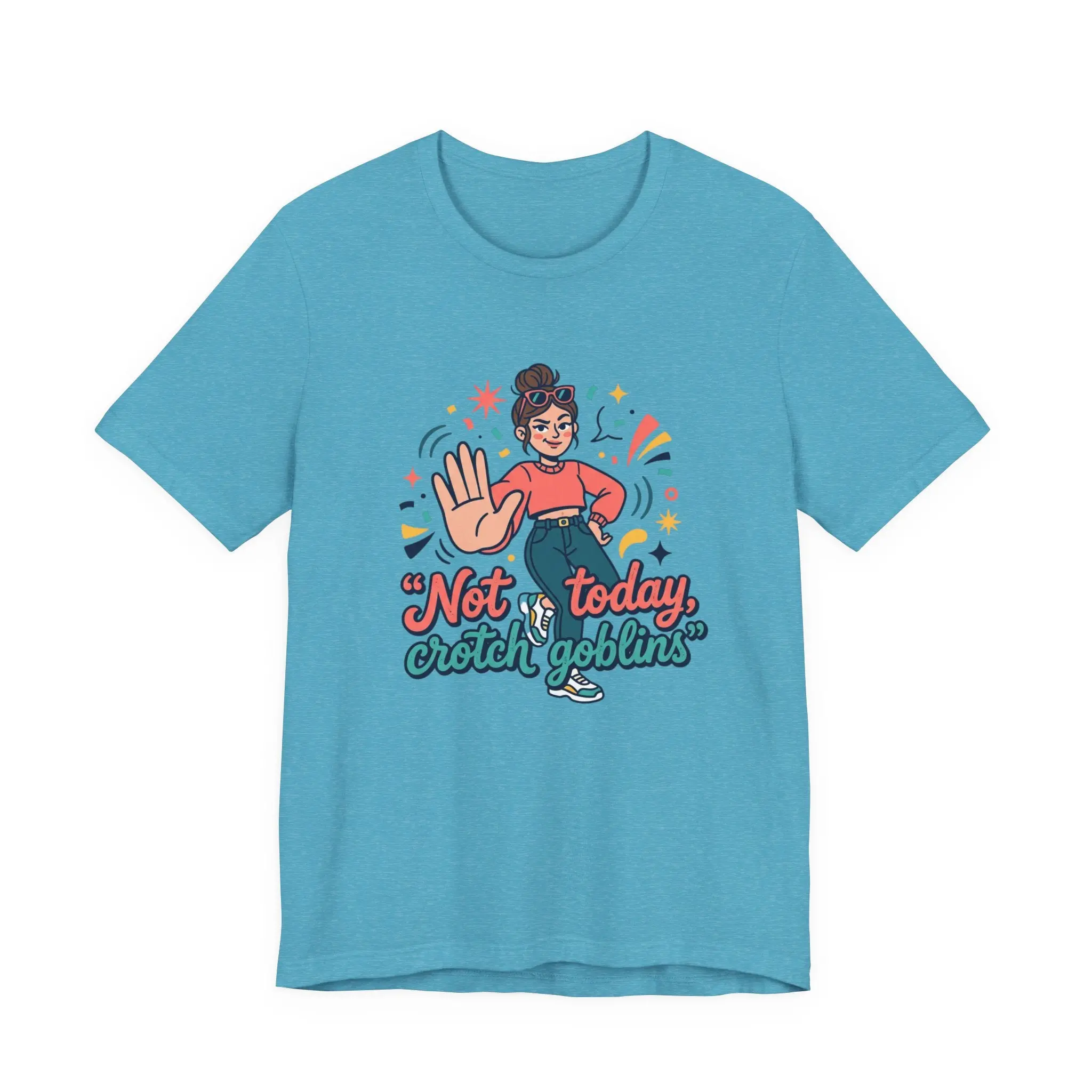 Women's Funny Mom Graphic T-Shirt, Retro "Not Today Crotch Goblins" Crew Neck Tee, Breathable Short-Sleeve Cotton Top, Clothes, Casual, Do Not Dry Clean, Black, Fitted, Jackets