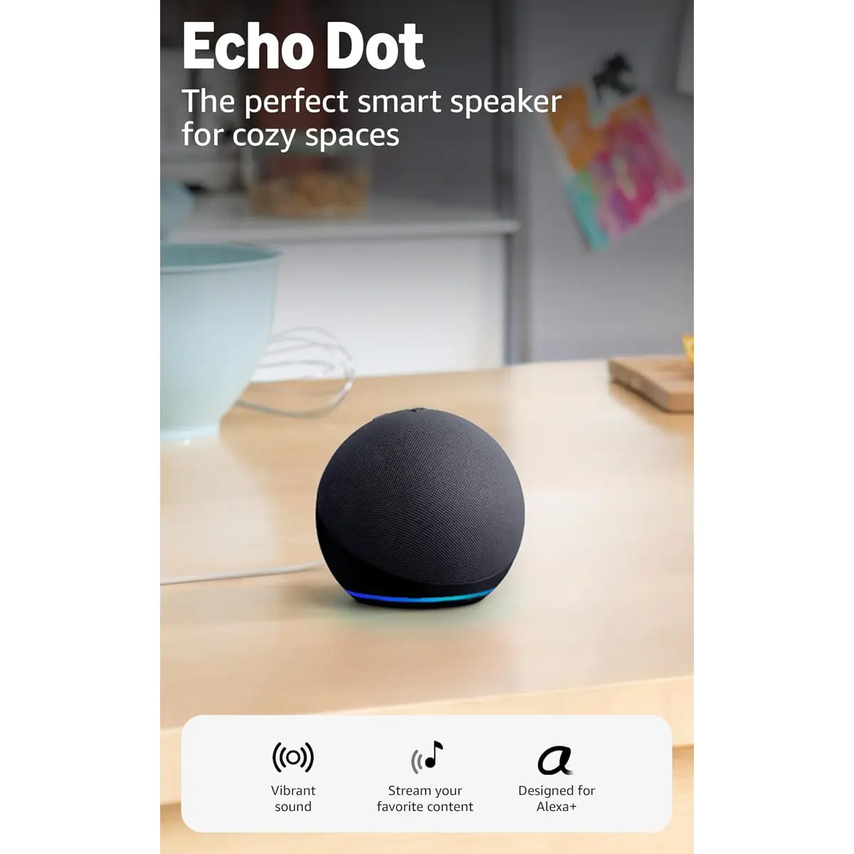 Amazon Echo Dot (newest model) - Vibrant sounding speaker, Designed for Alexa+, Great for bedrooms, dining rooms and offices, Charcoal