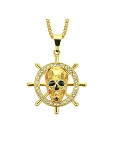 Gold Inlaid Diamond Rudder Skull Pendant Necklace Vintage pirate-style design paired with pave zircon craftsmanship, featuring a personalized and rebellious vibe. Perfect for hip-hop trendsetters and street style enthusiasts for daily wear.