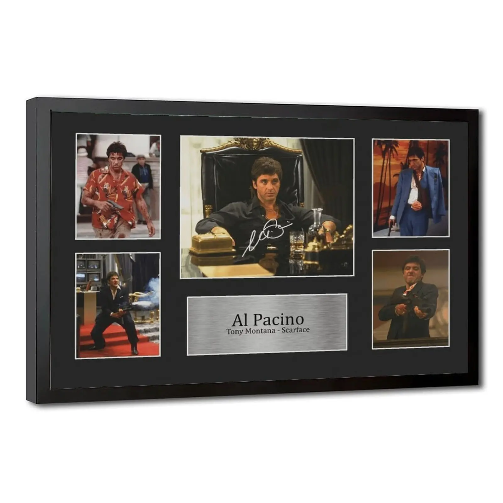 Al Pacino Tony Montana Scarface Canvas Poster with Printed Signature, Black Framed Home Decor - Gift for Movie Memorabilia Enthusiasts, Suitable for Living Room, Bedroom