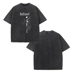 Unisex Deftones Retro Heavy Metal Graphic Vintage Washed T Shirt Rock Band Style Short Sleeve Tee