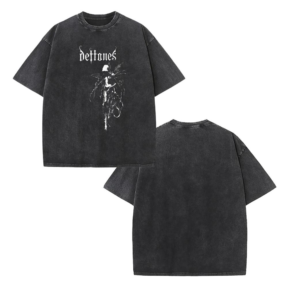 Unisex Deftones Retro Heavy Metal Graphic Vintage Washed T Shirt Rock Band Style Short Sleeve Tee